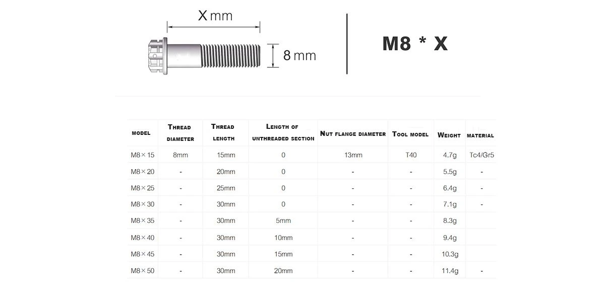 M8 titanium torx flange detal